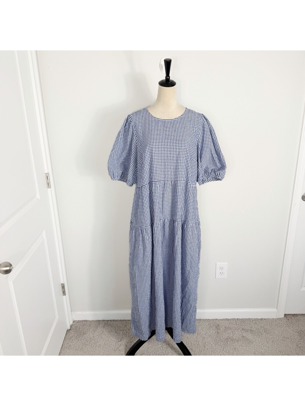 Old Navy Dress Womens XL Tall Gingham Cottagecore Tiered Prairie Midi Country